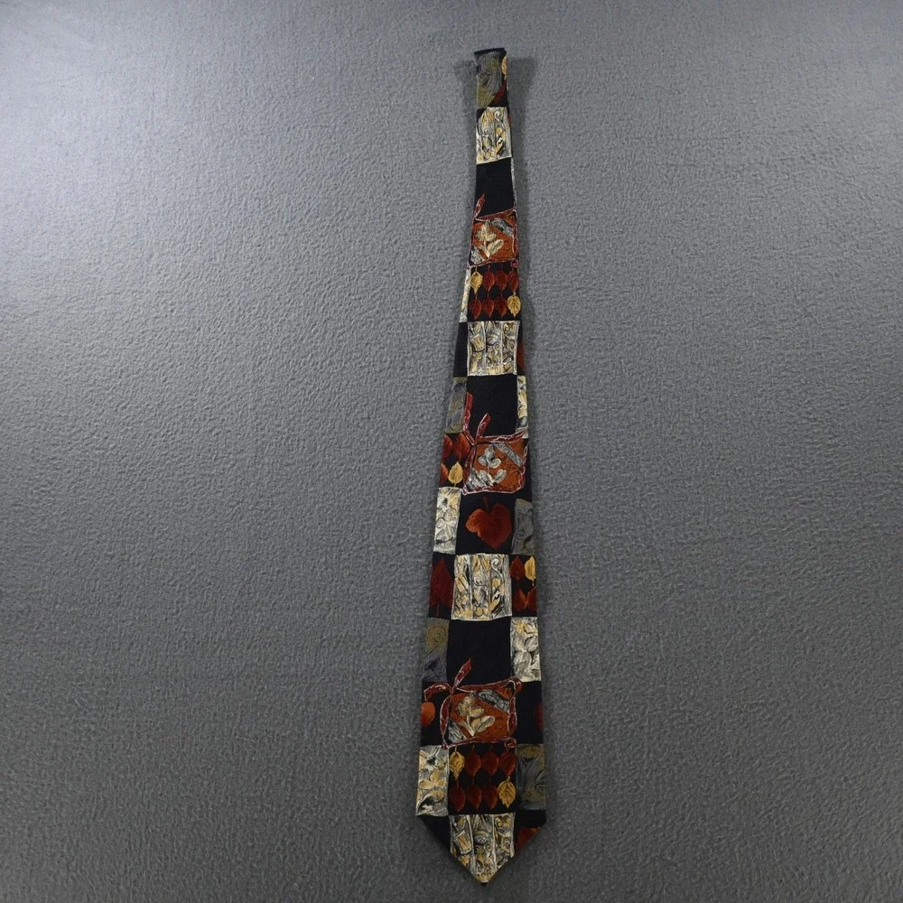 Marc Andrew Mens Vintage Patchwork Leaf Silk Necktie OS Black Multicolor